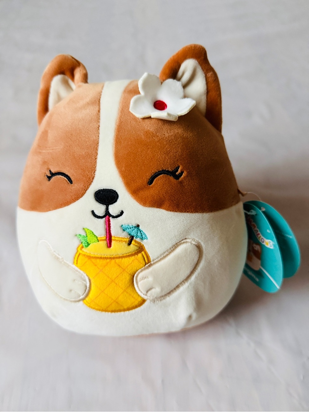 Squishmallows Regina Corgi Pineapple Drink Plush Toy 8 inch new